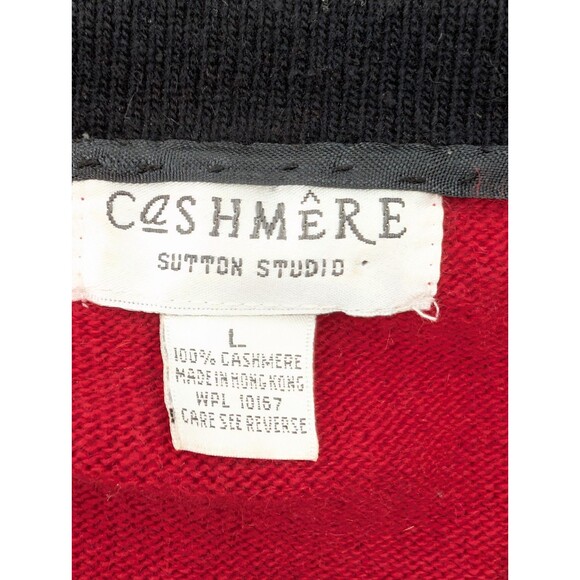 Sutton Studio Cashmere Red Gold Buttons Hong Kong Cardigan Sweater Size Large - Picture 2 of 8